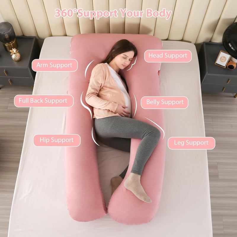 Amagoing Cooling Pregnancy Pillow for Sleeping, U Shaped Maternity Full Body Pillow for Women with Hip, Leg, Back Pain Support, Removable Cooling Cover Included (Pink) - Image 3